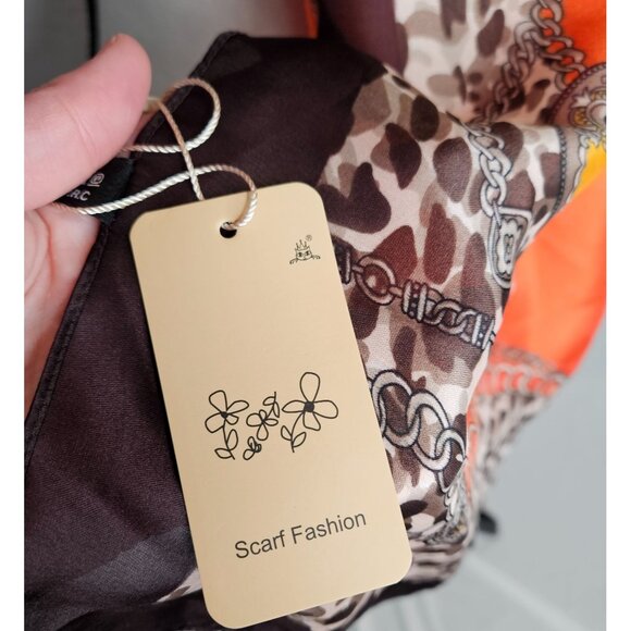 Equestrian silk leopard scarf NWT Y2K brown boho - Picture 5 of 6